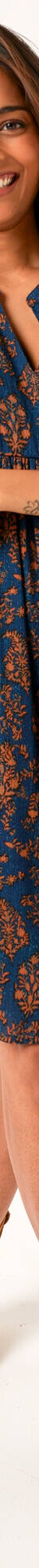 Robe housse col mao, crépon imprimé (bleu / chocolat) Robe housse col mao, crépon imprimé (bleu / chocolat)